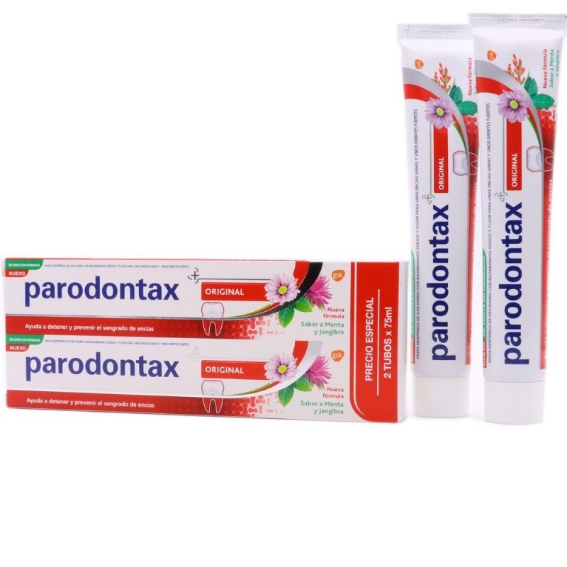 PARODONTAX DUPLO DENTÍFRICO ORIGINAL SABOR MENTA Y JENGIBRE 2X75ML