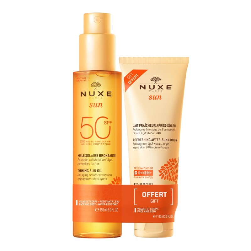 NUXE SUN ACEITE BRONCEADOR SPF 50+ LECHE REFRESCANTE AFTER SUN 100ML DE REGALO