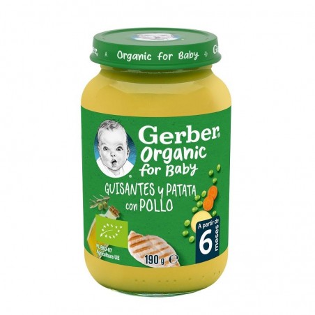  GERBER ORGANIC TARRITO DE PURÉ GUISANTES, PATATA Y POLLO 190G 