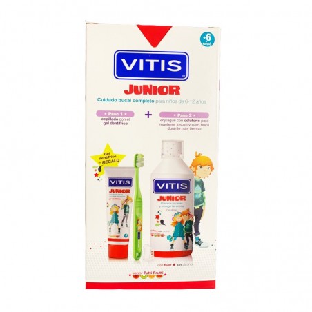  VITIS JUNIOR CUIDADO COMPLETO: COLUTORIO + CEPILLO DENTAL SUAVE + GEL DENTÍFRICO 