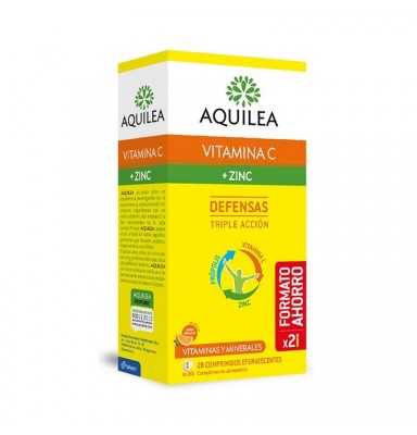 AQUILEA VITAMINA C + ZINC DEFENSAS SABOR NARANJA 28 COMPRIMIDOS EFERVESCENTES