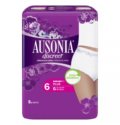 AUSONIA DISCREET PLUS ROPA INTERIOR TALLA G 8 UNIDADES