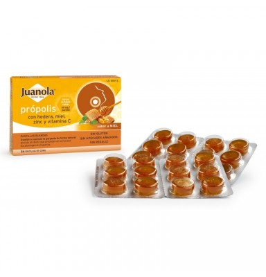 JUANOLA PRÓPOLIS CON HEDERA, MIEL, ZINC Y VIT C SABOR MIEL 24 PASTILLAS BLANDAS