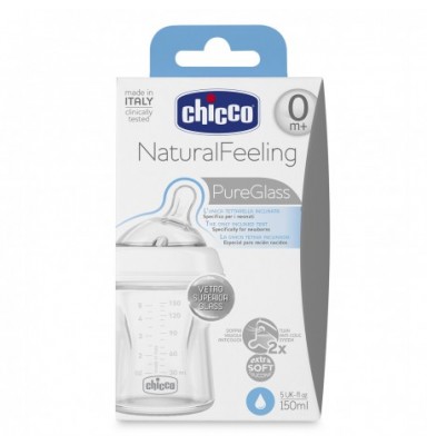 CHICCO BIBERÓN NATURAL FEELING DE VIDRIO FLUJO NORMAL 150ML 0M+