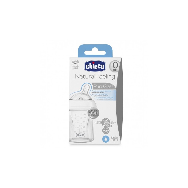 CHICCO BIBERÓN NATURAL FEELING DE VIDRIO FLUJO NORMAL 150ML 0M+