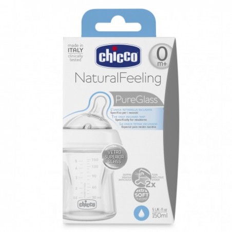  CHICCO BIBERÓN NATURAL FEELING DE VIDRIO FLUJO NORMAL 150ML 0M+ 