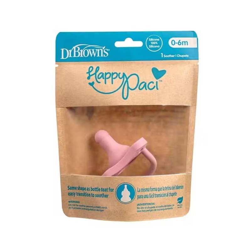 DR. BROWN'S CHUPETE TODO SILICONA HAPPYPACI 0-6 MESES ROSA