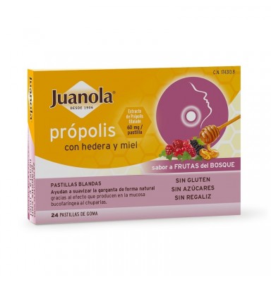 JUANOLA PRÓPOLIS CON HEDERA Y MIEL SABOR FRUTAS DEL BOSQUE 24 PASTILLAS BLANDAS