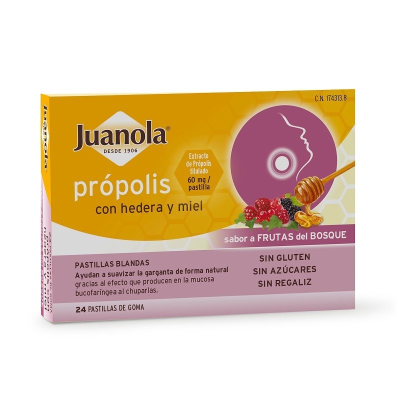 JUANOLA PRÓPOLIS CON HEDERA Y MIEL SABOR FRUTAS DEL BOSQUE 24 PASTILLAS BLANDAS