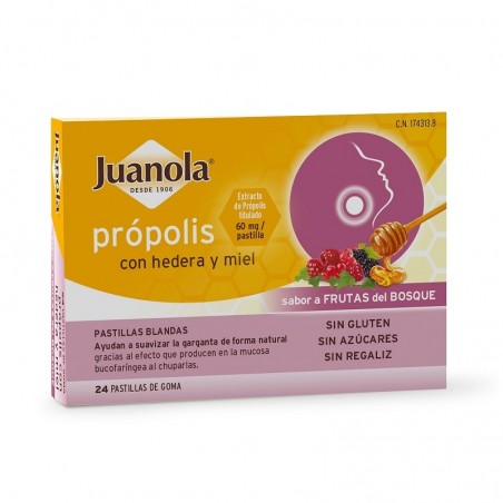  JUANOLA PRÓPOLIS CON HEDERA Y MIEL SABOR FRUTAS DEL BOSQUE 24 PASTILLAS BLANDAS 