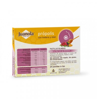 JUANOLA PRÓPOLIS CON HEDERA Y MIEL SABOR FRUTAS DEL BOSQUE 24 PASTILLAS BLANDAS