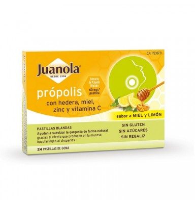 JUANOLA PRÓPOLIS CON HEDERA, MIEL, ZINC Y VIT C SABOR MIEL Y LIMÓN 24 PASTILLAS BLANDAS