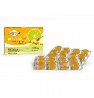 JUANOLA PRÓPOLIS CON HEDERA, MIEL, ZINC Y VIT C SABOR MIEL Y LIMÓN 24 PASTILLAS BLANDAS