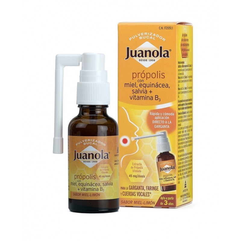 JUANOLA PRÓPOLIS PULVERIZADOR BUCAL CON MIEL, EQUINÁCEA, SALVIA Y VIT B3 30ML