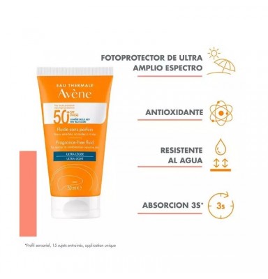 AVÈNE PROTECTOR SOLAR FLUIDO SIN PERFUME SPF50+ PIEL NORMAL O MIXTA 50ML