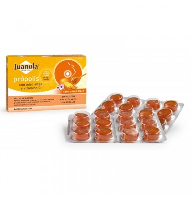 JUANOLA PRÓPOLIS CON MIEL, ALTEA Y VIT C SABOR NARANJA 24 PASTILLAS BLANDAS