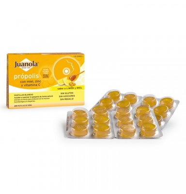 JUANOLA PRÓPOLIS CON MIEL, ZINC Y VIT C SABOR LIMÓN Y MIEL 24 PASTILLAS BLANDAS