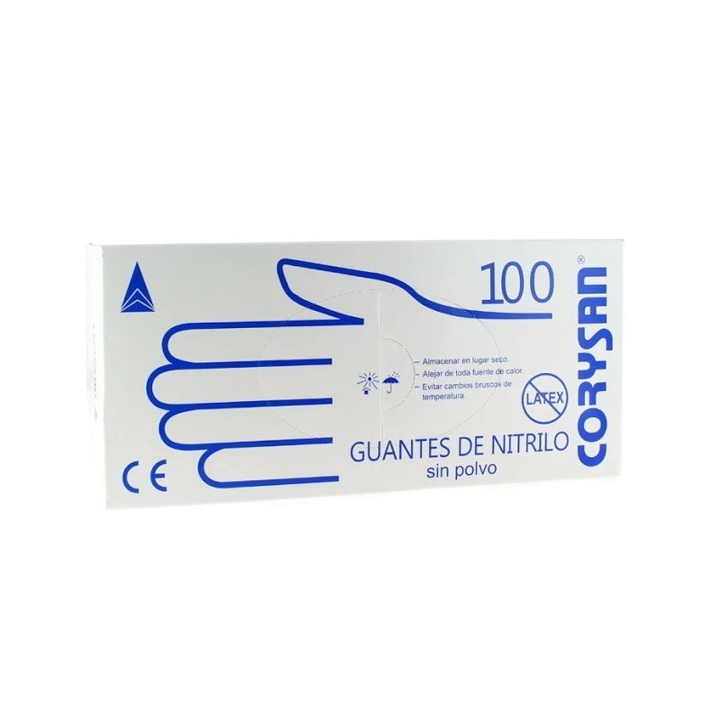 GUANTES DE NITRILO SIN POLVO SIN LÁTEX TALLA M 100 UNIDADES CORYSAN