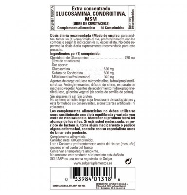 SOLGAR GLUCOSAMINA CONDROITINA MSM CONCENTRADO 60 COMPRIMIDOS