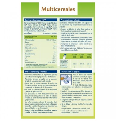 HIPP BIOLÓGICO PAPILLA MULTICEREALES INTEGRALES +6 MESES 400GR