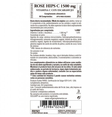 SOLGAR VITAMINA C CON ROSE HIPS (ESCARAMUJO) 1500MG (90 COMPRIMIDOS)