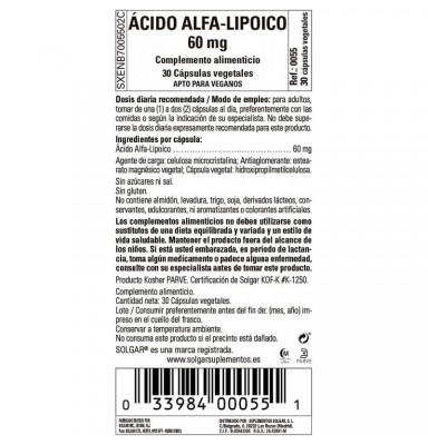 SOLGAR ÁCIDO ALFA LIPOICO 60 MG 30 VCAPS