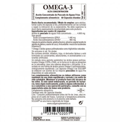 SOLGAR OMEGA-3 ALTA CONCENTRACIÓN 60 CÁPSULAS BLANDAS