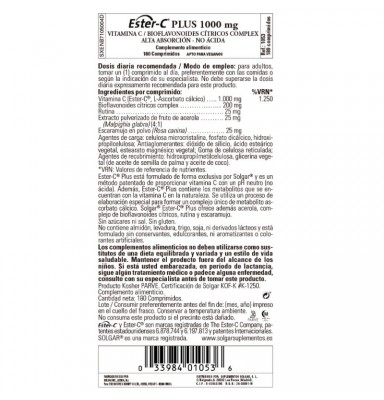 SOLGAR ESTER-C PLUS 1000MG VITAMINA C 180 COMPRIMIDOS