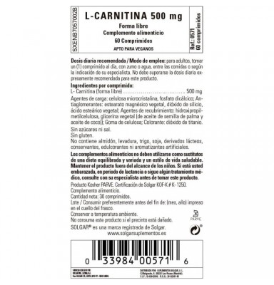 SOLGAR L-CARNITINA 500 MG 60 COMPRIMIDOS