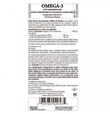 SOLGAR OMEGA-3 ALTA CONCENTRACIÓN 120 CÁPSULAS BLANDAS