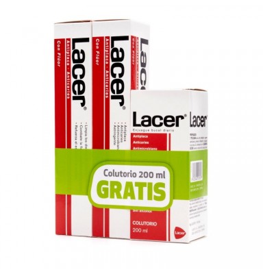 LACER FLÚOR PASTA DENTÍFRICA 125ML+125ML+COLUTORIO 200 ML GRATIS