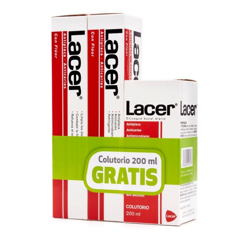 LACER FLÚOR PASTA DENTÍFRICA 125ML+125ML+COLUTORIO 200 ML GRATIS