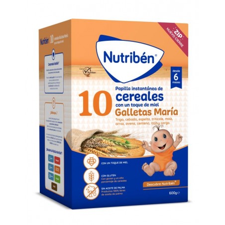  NUTRIBEN 10 CEREALES MIEL GALLETAS MARIA 1 BOLSA 600 G 