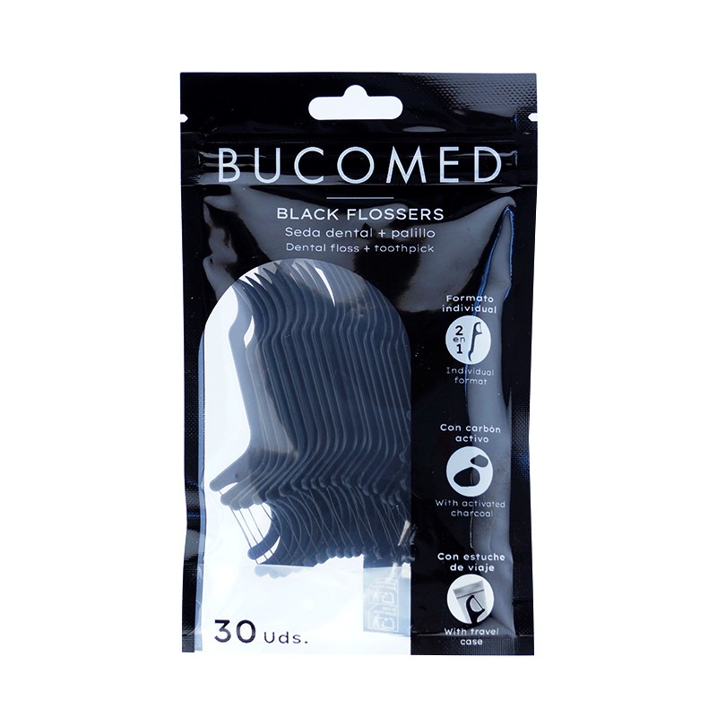 BUCOMED SEDA DENTAL + PALILLO CARBON ACTIVADO NEGRO BUCOMED SEDA DENTAL + PALILLO CARBON ACTIVADO NEGRO