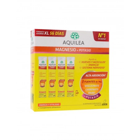  AQUILEA MAGNESIO+ POTASIO 56 COMPRIMIDOS EFERVESCENTES SABOR NARANJA FORMATO XL 