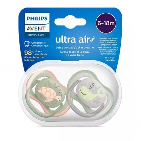  CHUPETE SILICONA PHILIPS AVENT ULTRA AIR 6 - 18 MESES 2 UNIDADES NIÑA 