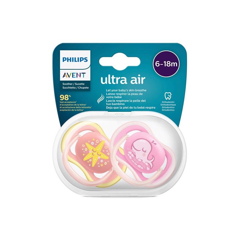 CHUPETE SILICONA ORTODONTICO PHILIPS AVENT ULTRA AIR 6 - 18 MESES 2 UNIDADES NIÑA SCF085/04 CHUPETE SILICONA ORTODONTICO PHILIPS AVENT ULTRA AIR 6 - 18 MESES 2 UNIDADES NIÑA SCF085/04