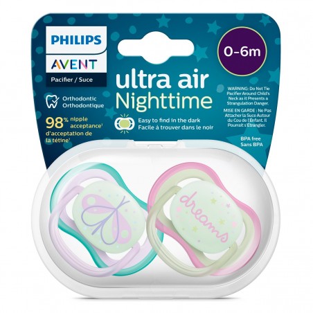  CHUPETE SILICONA PHILIPS AVENT ULTRA AIR 0 - 6 MESES 2 UNIDADES NIÑA 