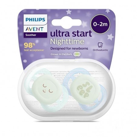  AVENT CHUPETE SILICONA PHILIPS ULTRA START NOCTURNO 0-2 MESES 2 UNIDADES NIÑO 