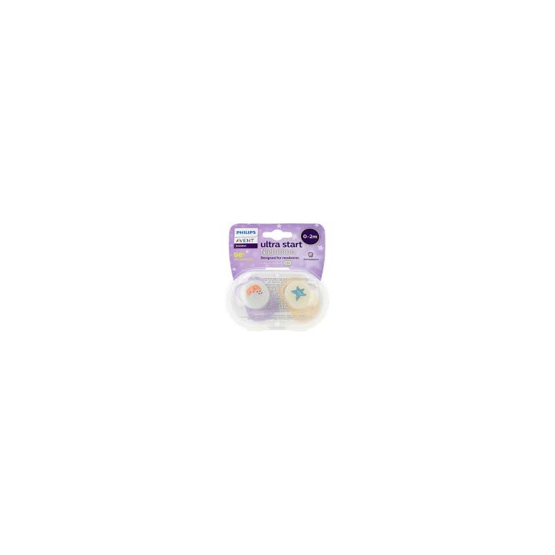 AVENT CHUPETE SILICONA PHILIPS ULTRA START NOCTURNO 0-2 MESES 2 UNIDADES NIÑA