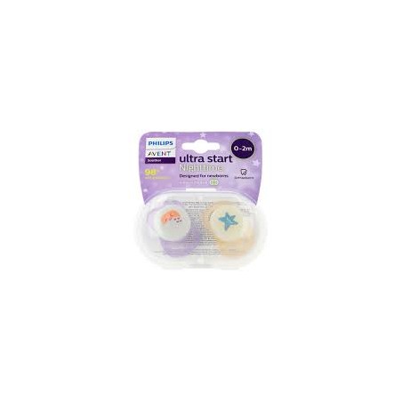  AVENT CHUPETE SILICONA PHILIPS ULTRA START NOCTURNO 0-2 MESES 2 UNIDADES NIÑA 