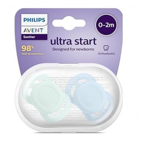  AVENT CHUPETE SILICONA PHILIPS ULTRA START 0-2 MESES 2 UNIDADES NIÑO LISO 