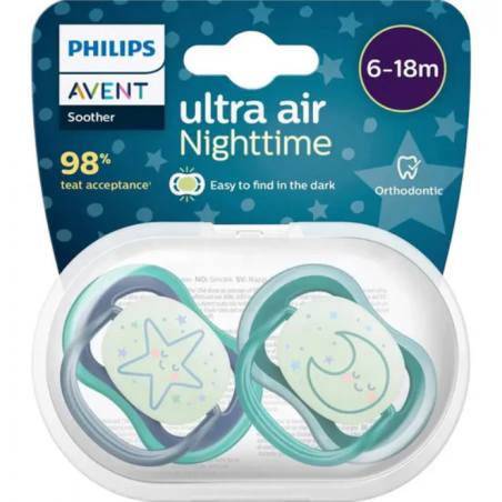  CHUPETE SILICONA PHILIPS AVENT ULTRA AIR NOCTURNO 6 - 18 MESES 2 UNIDADES NIÑO 
