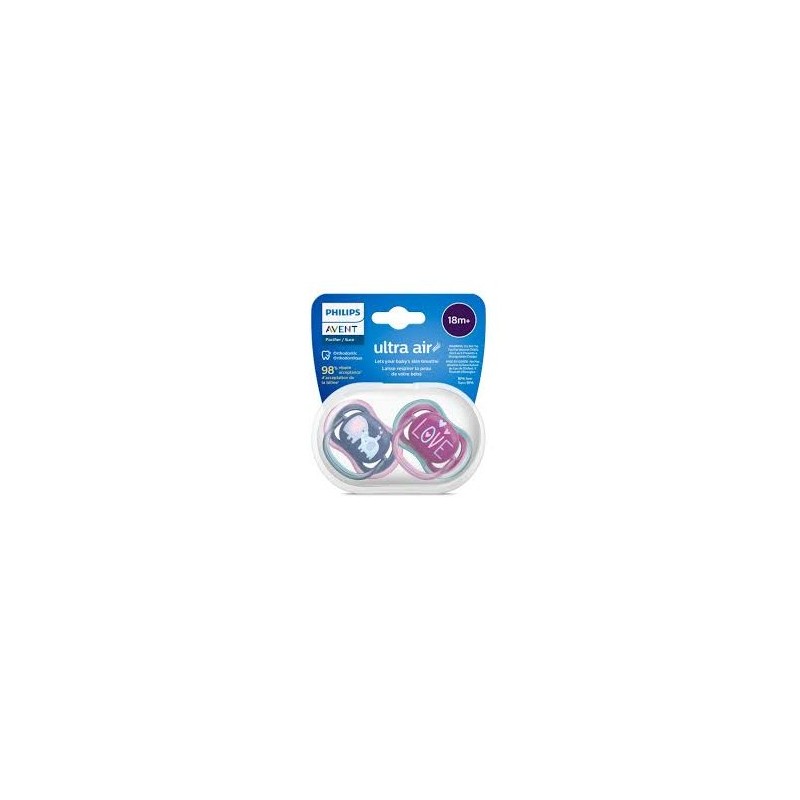 CHUPETE SILICONA PHILIPS AVENT ULTRA AIR + 18 MESES 2 UNIDADES NIÑA