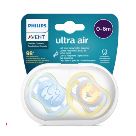  CHUPETE SILICONA PHILIPS AVENT ULTRA AIR 0 - 6 MESES 2 UNIDADES NIÑO 