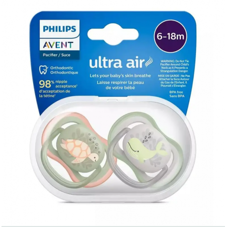  PHILIPS AVENT ULTRA AIR COLLECTION CHUPETE SILICONA 6 - 18 MESES 2 UNIDADES NIÑA SCF080/ 