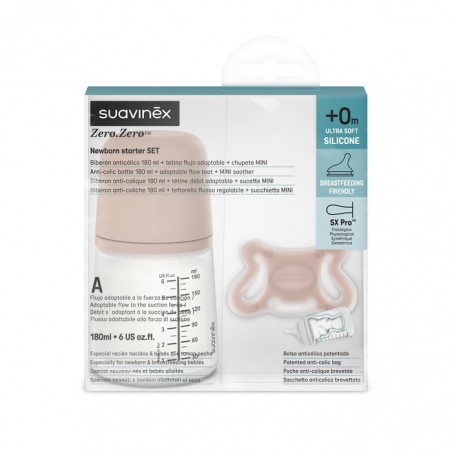  SUAVINEX ZERO.ZERO BIBERON ANTICOLICO 180 ML + CHUPETE 