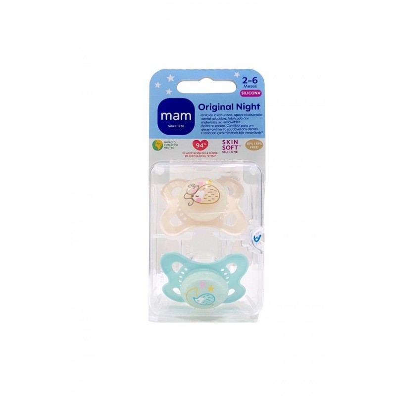 MAM CHUPETE SILICONA ORIGINAL NIGHT 2 - 6 MESES MATT A PACK DOBLE