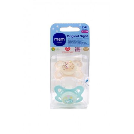  MAM CHUPETE SILICONA ORIGINAL NIGHT 2 - 6 MESES MATT A PACK DOBLE 