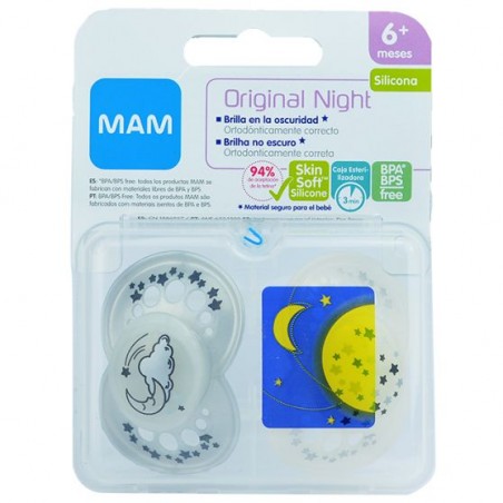  MAM ORIGINAL NIGHT CHUPETE SILICONA  +6 MESES MATT N PACK DOBLE 